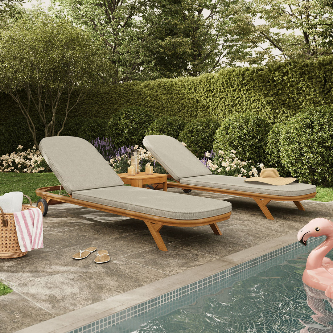 Kona 3-Piece Outdoor Teak Wood Chaise Lounge Set — Sand — room setting