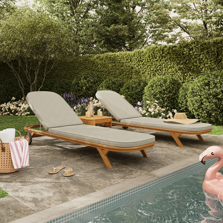 Kona 3-Piece Outdoor Teak Wood Chaise Lounge Set — Sand — room setting