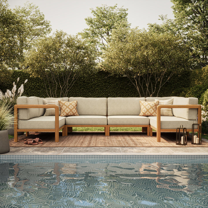 Kona 6-Piece Outdoor Teak Wood Modular Sofa — Sand — room setting