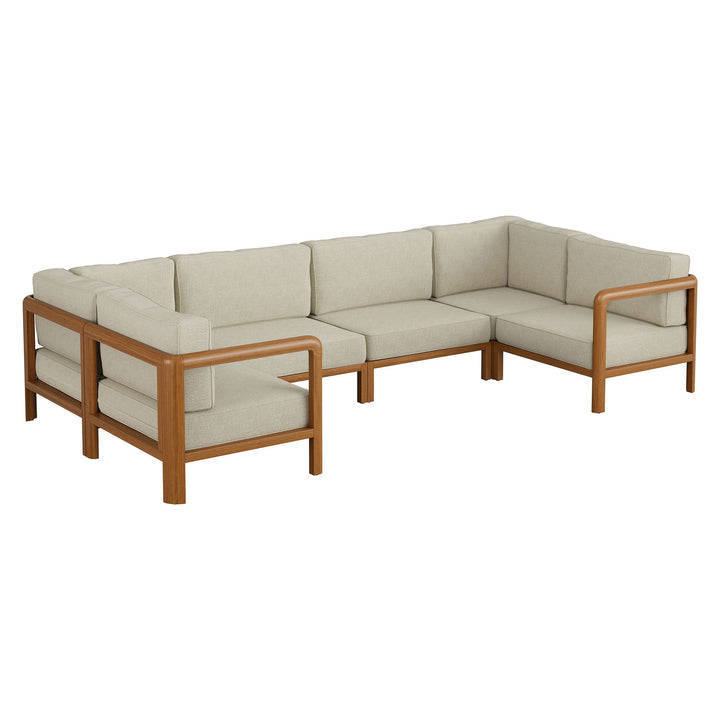 Kona 6-Piece Outdoor Teak Wood Modular Sofa — Sand — front view