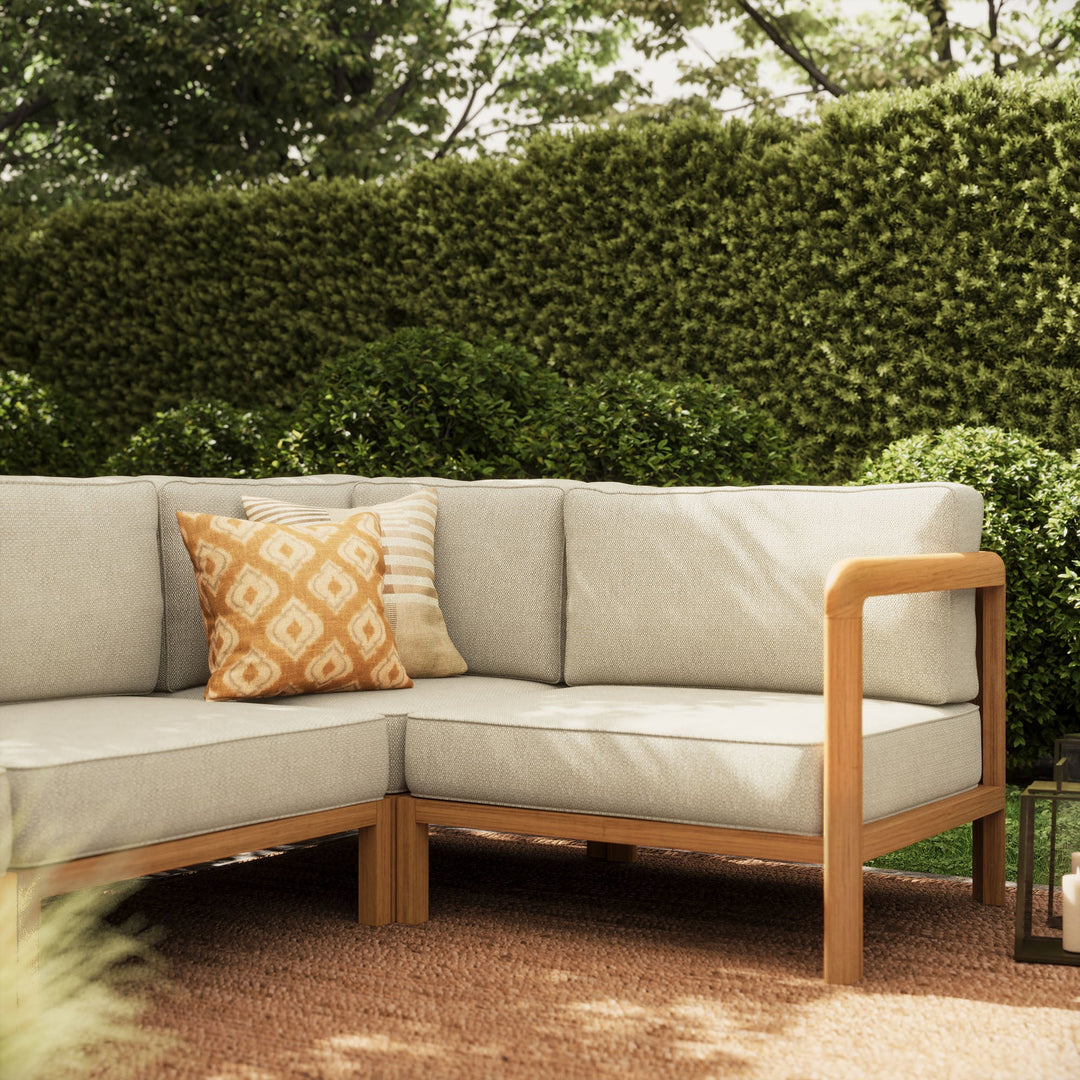 Kona 6-Piece Outdoor Teak Wood Modular Sofa — Sand — alternate view