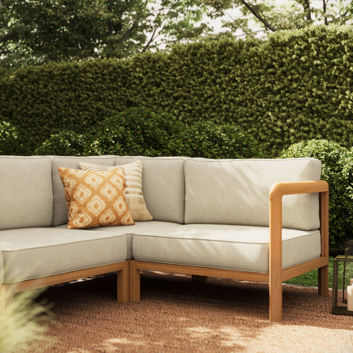 Kona 6-Piece Outdoor Teak Wood Modular Sofa — Sand — alternate view