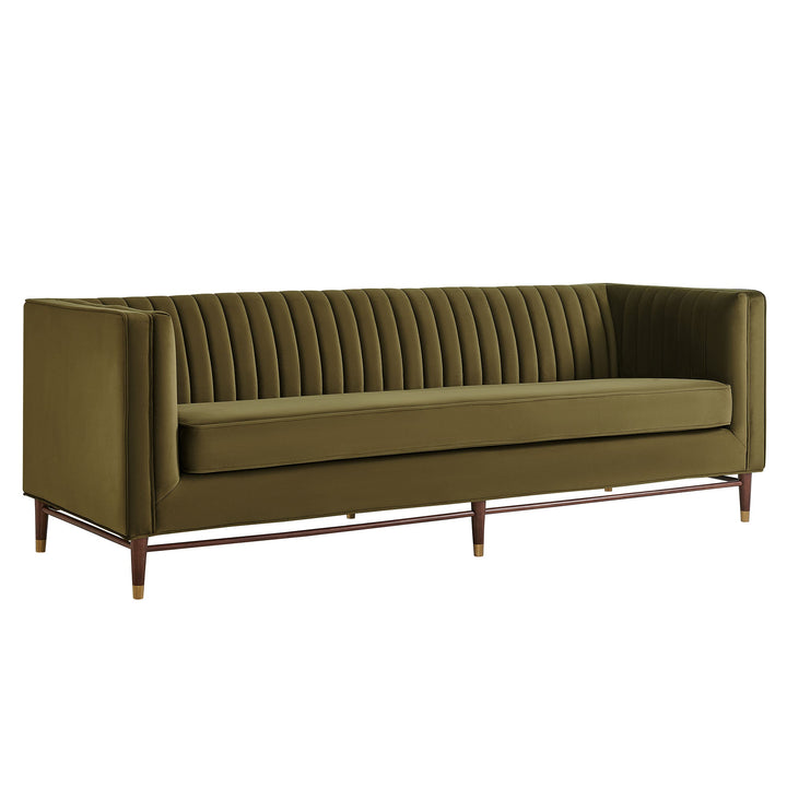 Devote 93 Inch Performance Velvet Channel Tufted Sofa — Cypress — front view