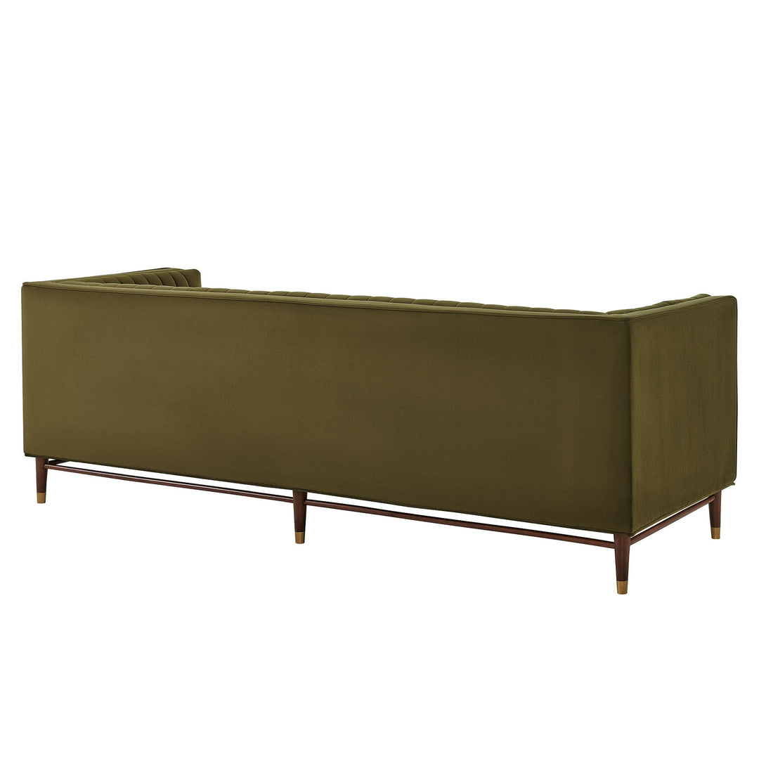 Devote 93 Inch Performance Velvet Channel Tufted Sofa — Cypress — detail view