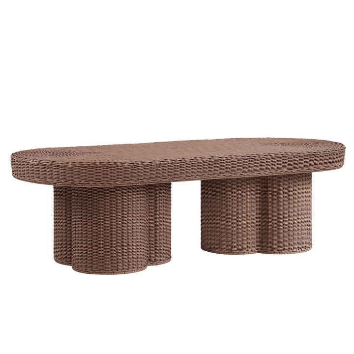 Sarova 60 Inch Natural Rattan Pedestal Coffee Table — Mocha — front view