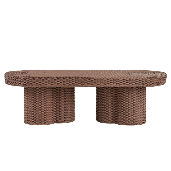 Sarova 60 Inch Natural Rattan Pedestal Coffee Table — Mocha — detail view