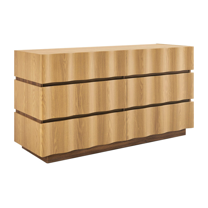Isola Wavy 6 Drawer Dresser — Light Oak Walnut — front view