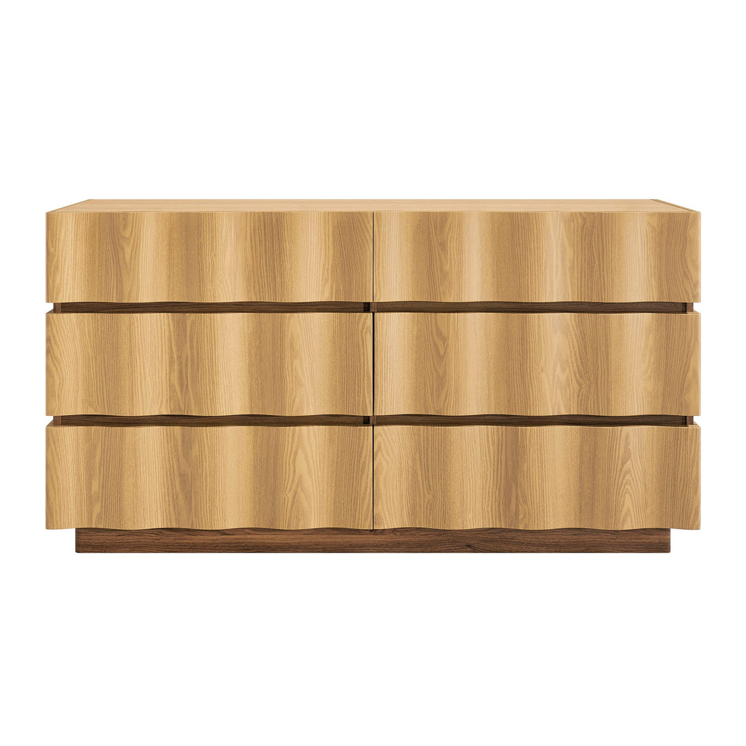 Isola Wavy 6 Drawer Dresser — Light Oak Walnut — detail view