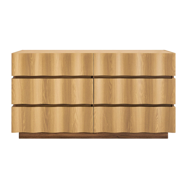 Isola Wavy 6 Drawer Dresser — Light Oak Walnut — detail view