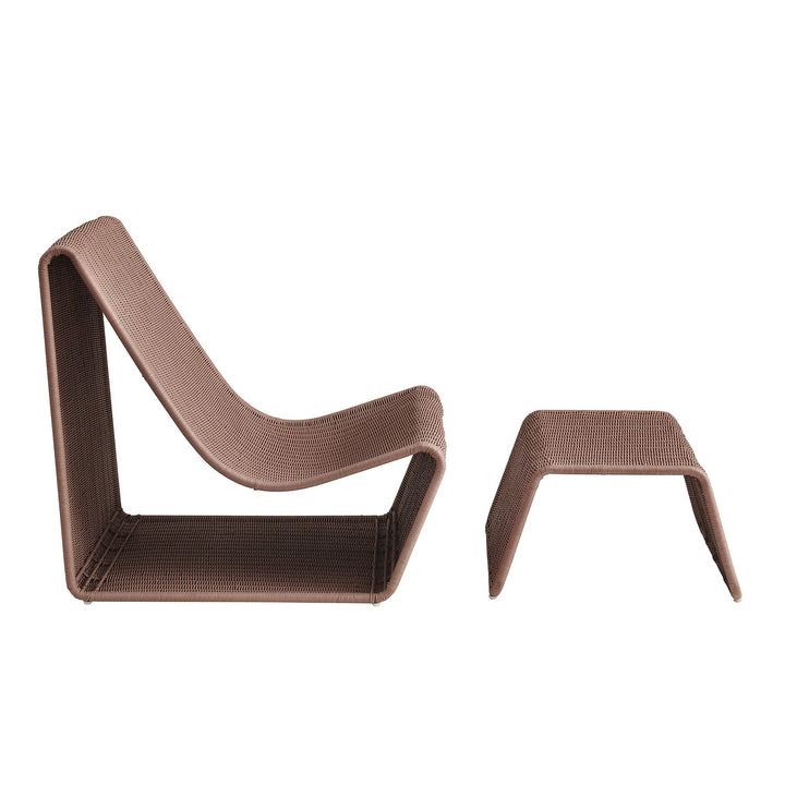 Eira 2 Piece Continuous Curved Natural Rattan Lounge Chair and Ottoman Set — Mocha — alternate view