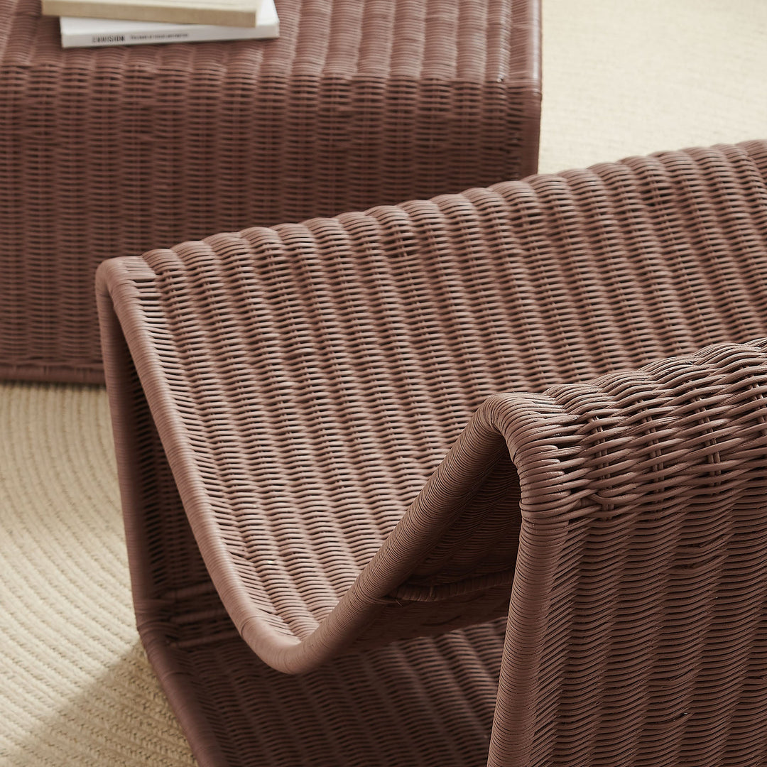 Eira 2 Piece Continuous Curved Natural Rattan Lounge Chair and Ottoman Set — Mocha — detail view