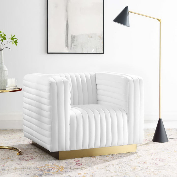Charisma Channel Tufted Performance Velvet Accent Armchair — White — room setting