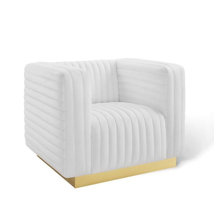 Charisma Channel Tufted Performance Velvet Accent Armchair — White — front view