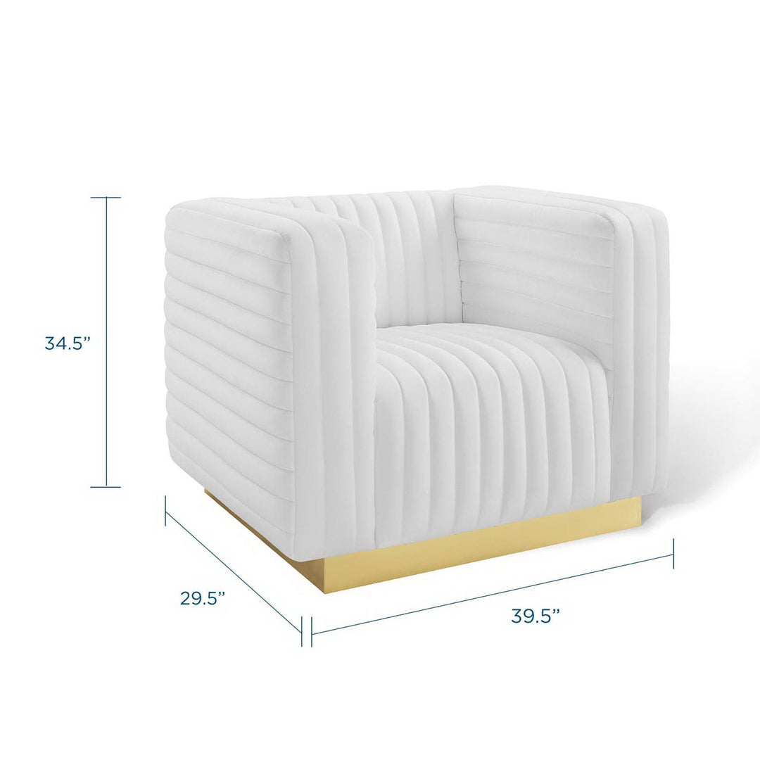 Charisma Channel Tufted Performance Velvet Accent Armchair — White — alternate view
