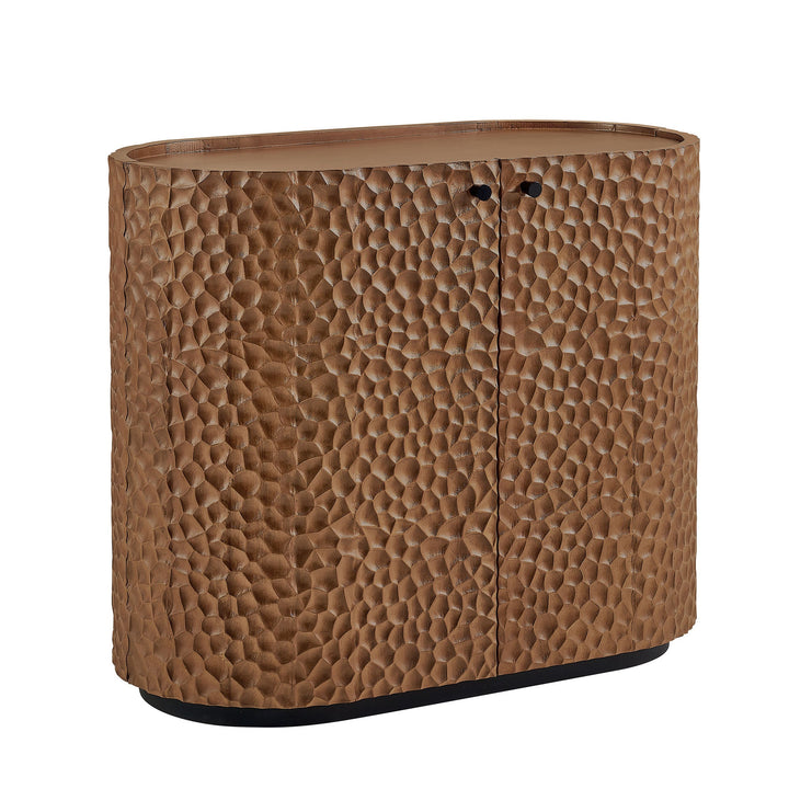Aven 36 Inch Chiseled Curved Wood 2 Door Accent Cabinet — Walnut — front view