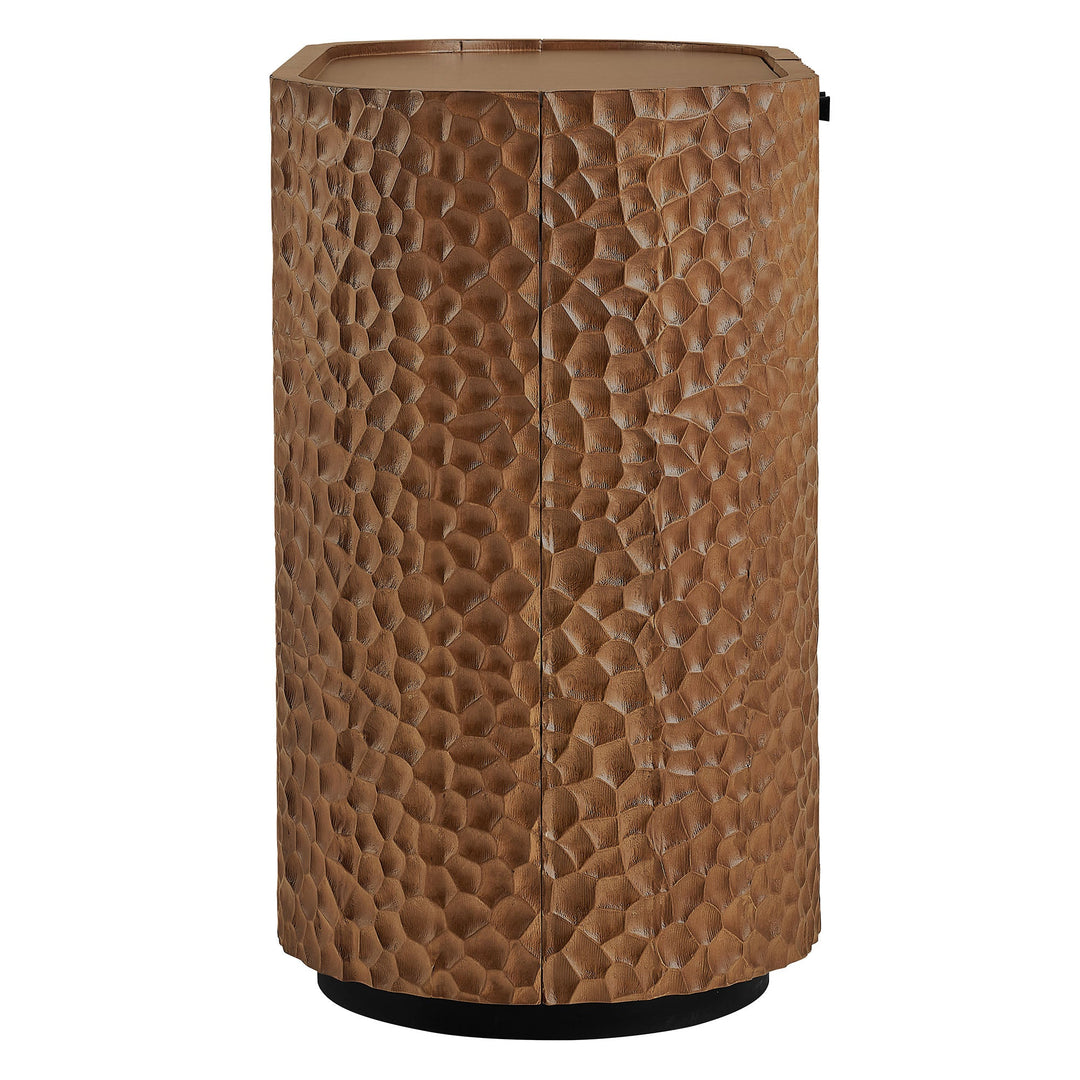 Aven 36 Inch Chiseled Curved Wood 2 Door Accent Cabinet — Walnut — alternate view