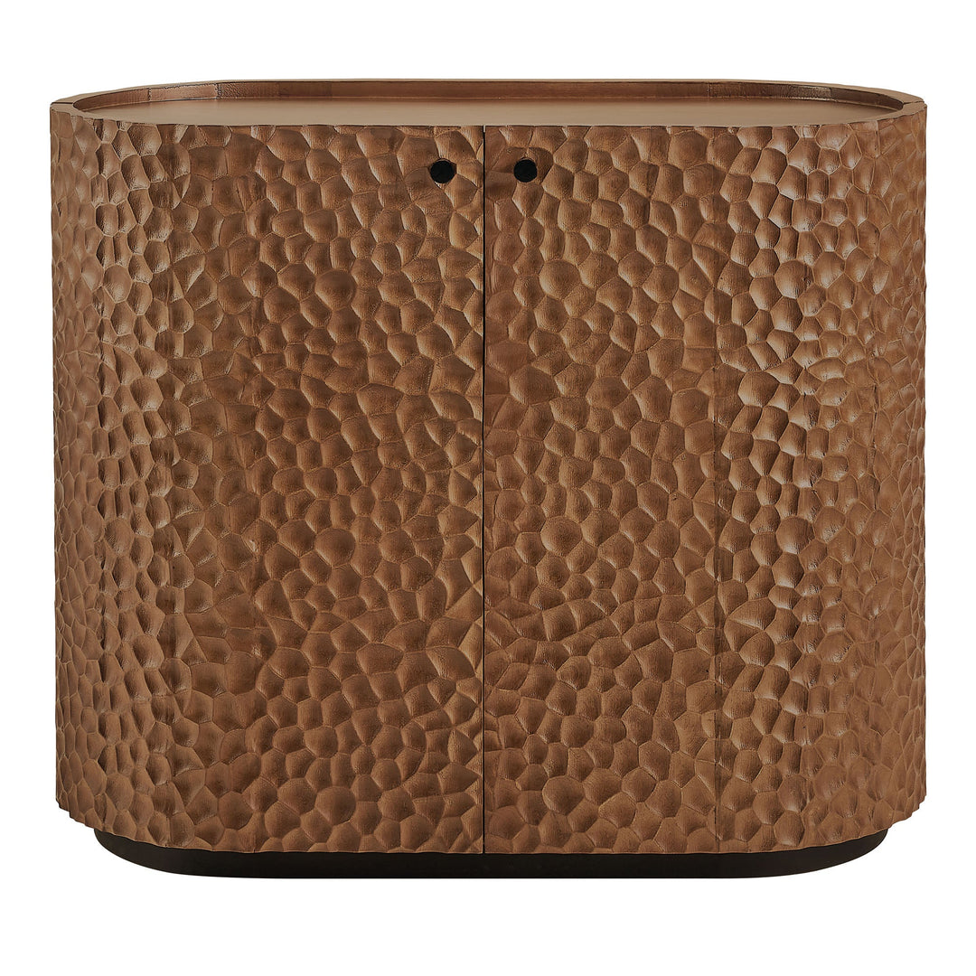 Aven 36 Inch Chiseled Curved Wood 2 Door Accent Cabinet — Walnut — detail view