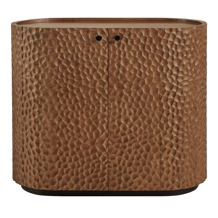 Aven 36 Inch Chiseled Curved Wood 2 Door Accent Cabinet — Walnut — detail view