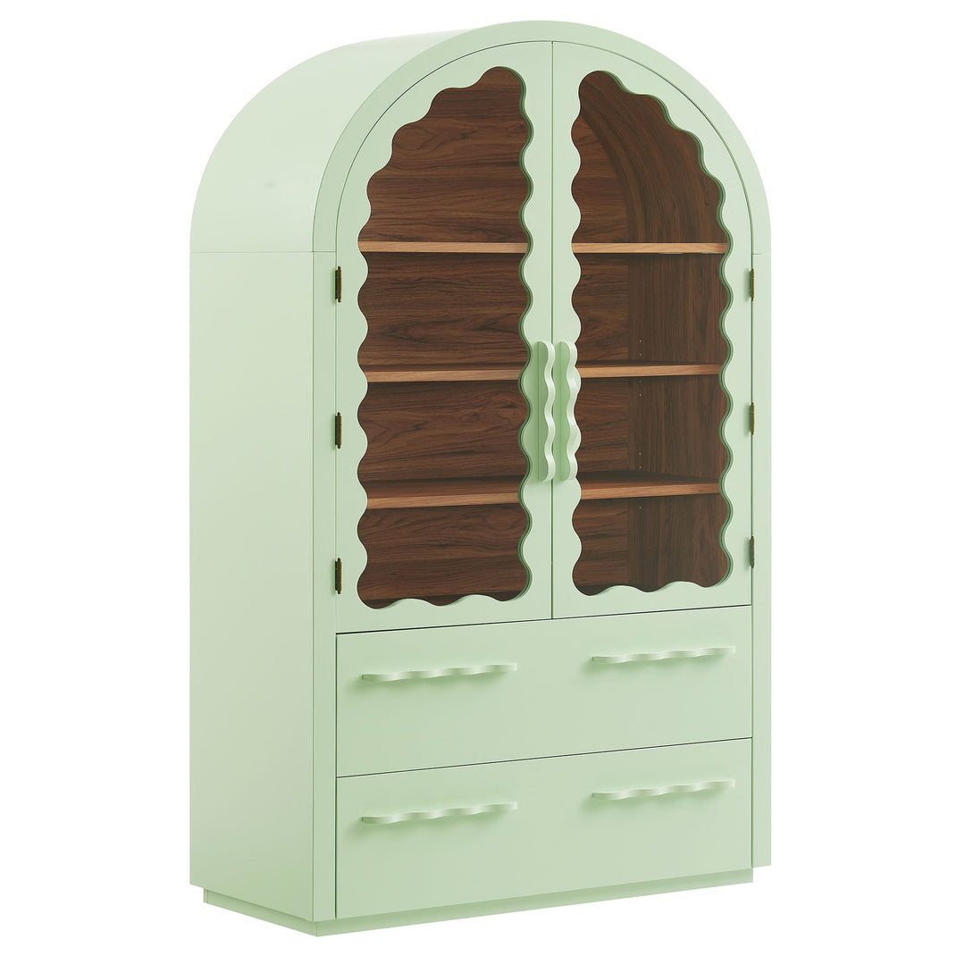 Rory 76 Inch Arched Display Cabinet — Sage Walnut — front view