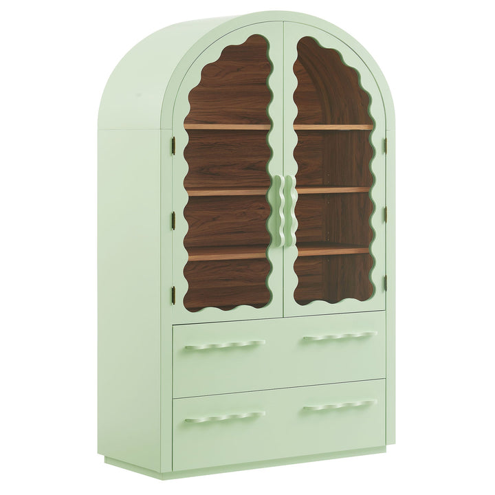 Rory 76 Inch Arched Display Cabinet — Sage Walnut — front view