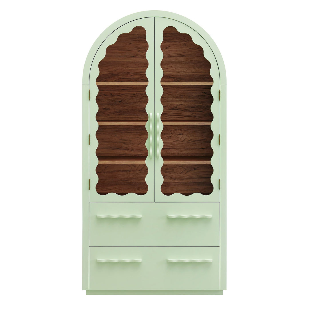Rory 76 Inch Arched Display Cabinet — Sage Walnut — detail view