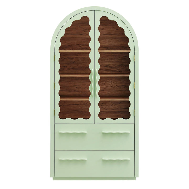 Rory 76 Inch Arched Display Cabinet — Sage Walnut — detail view