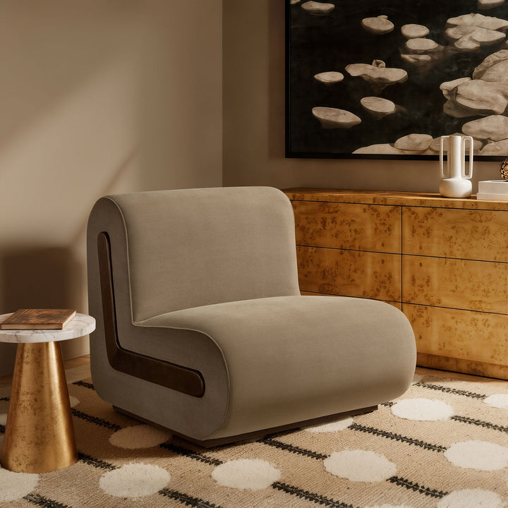 Denby Performance Velvet Chair — Taupe — room setting