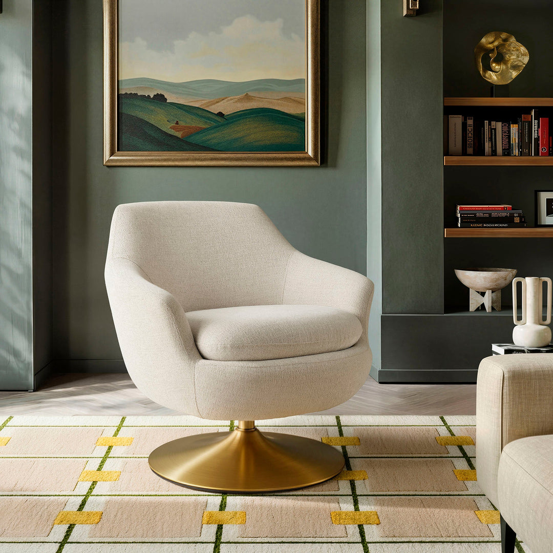 Quimby Chenille Swivel Chair — Ivory — room setting