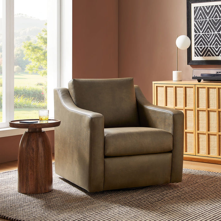 Liora Vegan Leather Swivel Chair — Mushroom — room setting