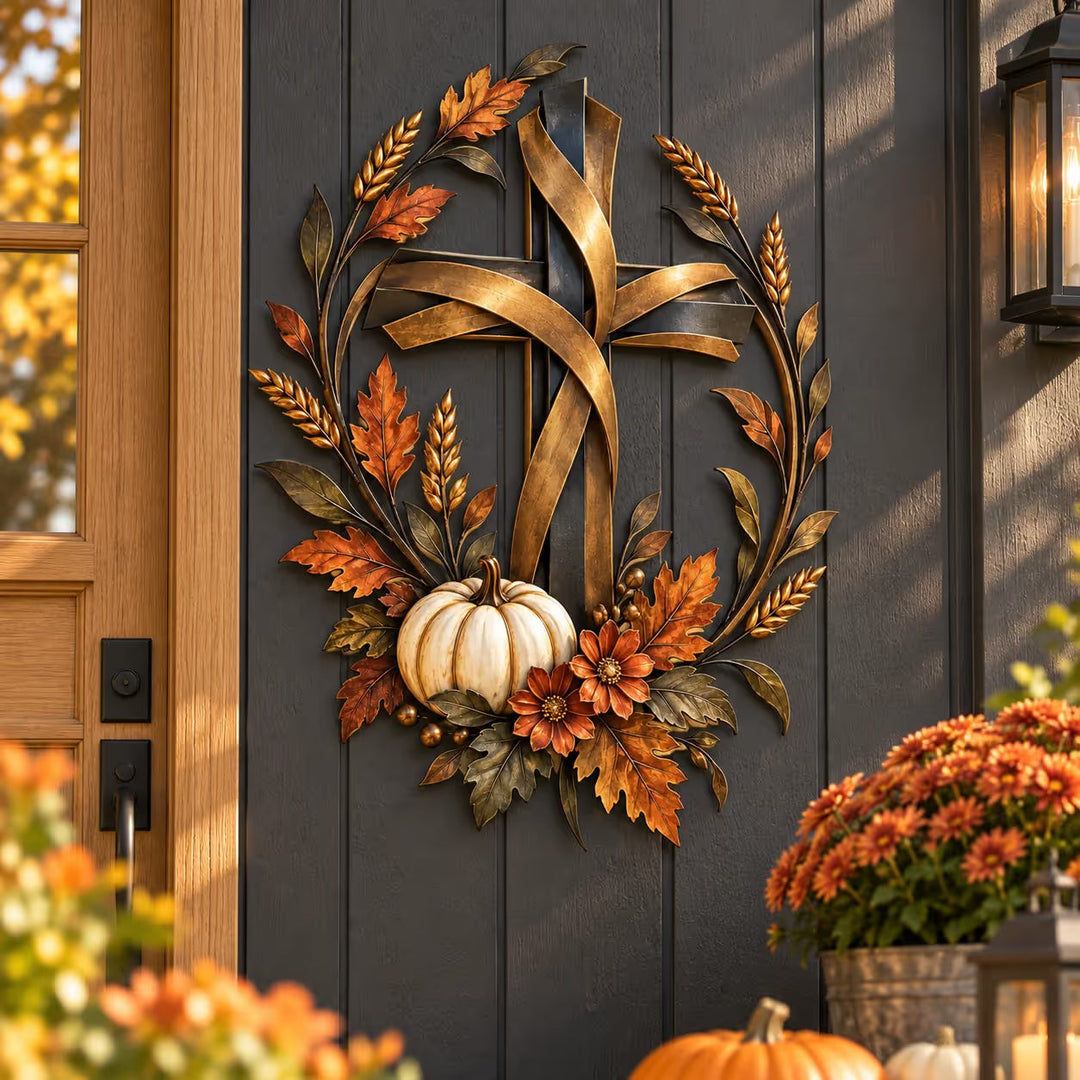 Autumn Cross and Pumpkin Wall Decor — product view