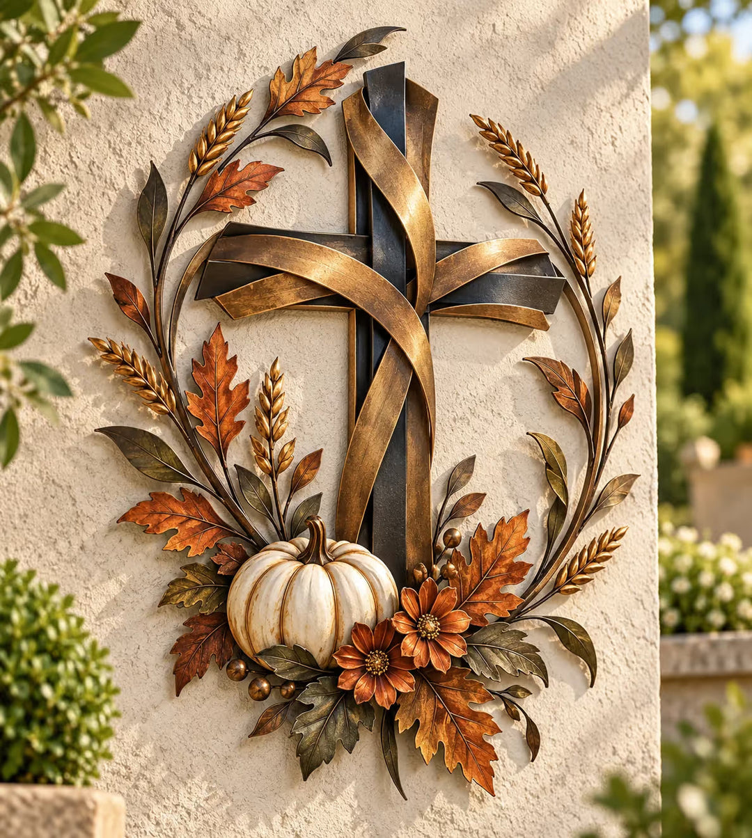 Autumn Cross and Pumpkin Wall Decor — additional product view