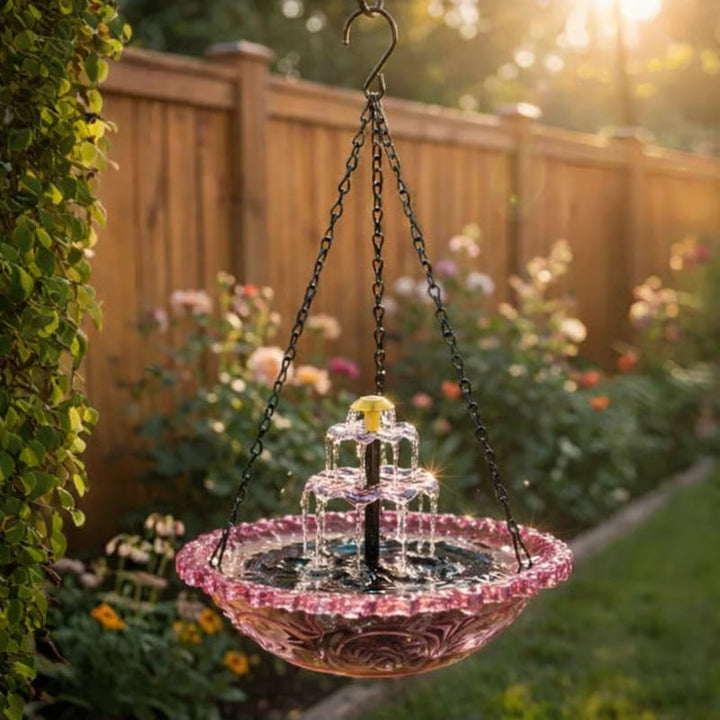Hanging Solar Bird Bath Fountain — detail view