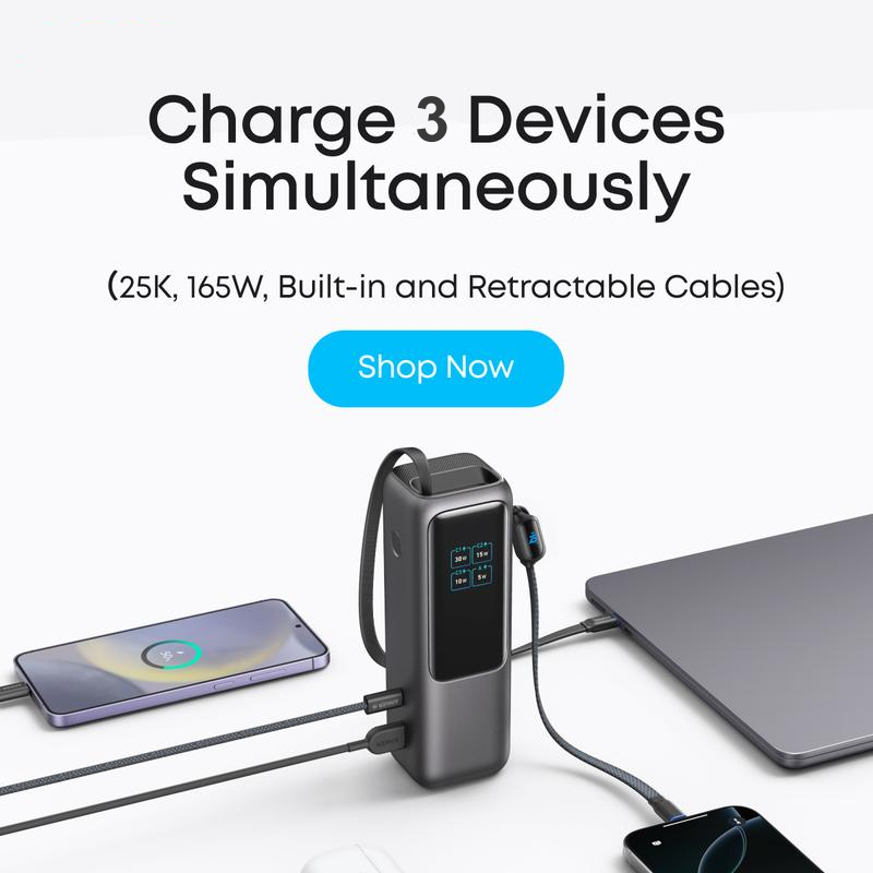 Power Bank with Built-In Cable — detail view