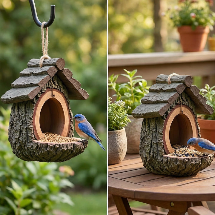 Tree-Stump Bird Feeder — detail view