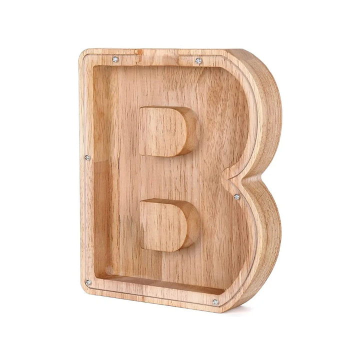 Wooden Letter Coin Bank — detail view