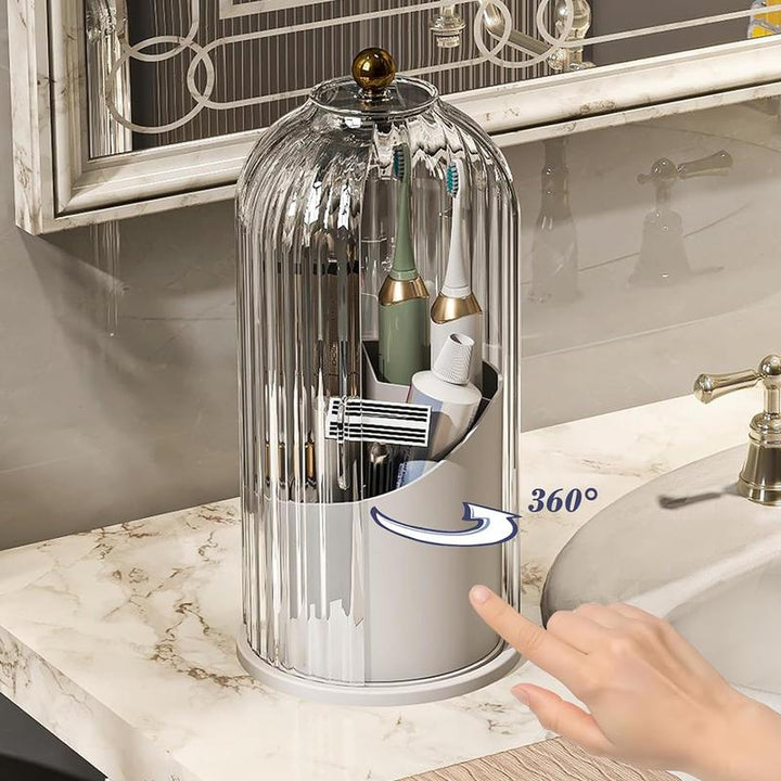 Rotating Toothbrush Organizer — additional details and use