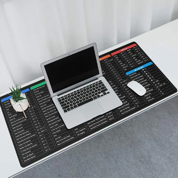 Shortcut Desk Mat on a desk with a laptop