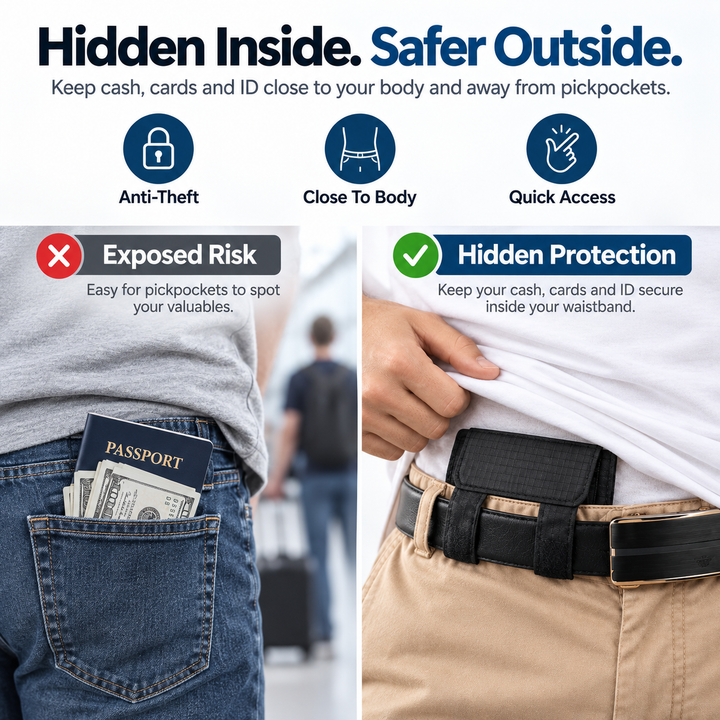 Slim Travel Belt Pouch — additional details and use