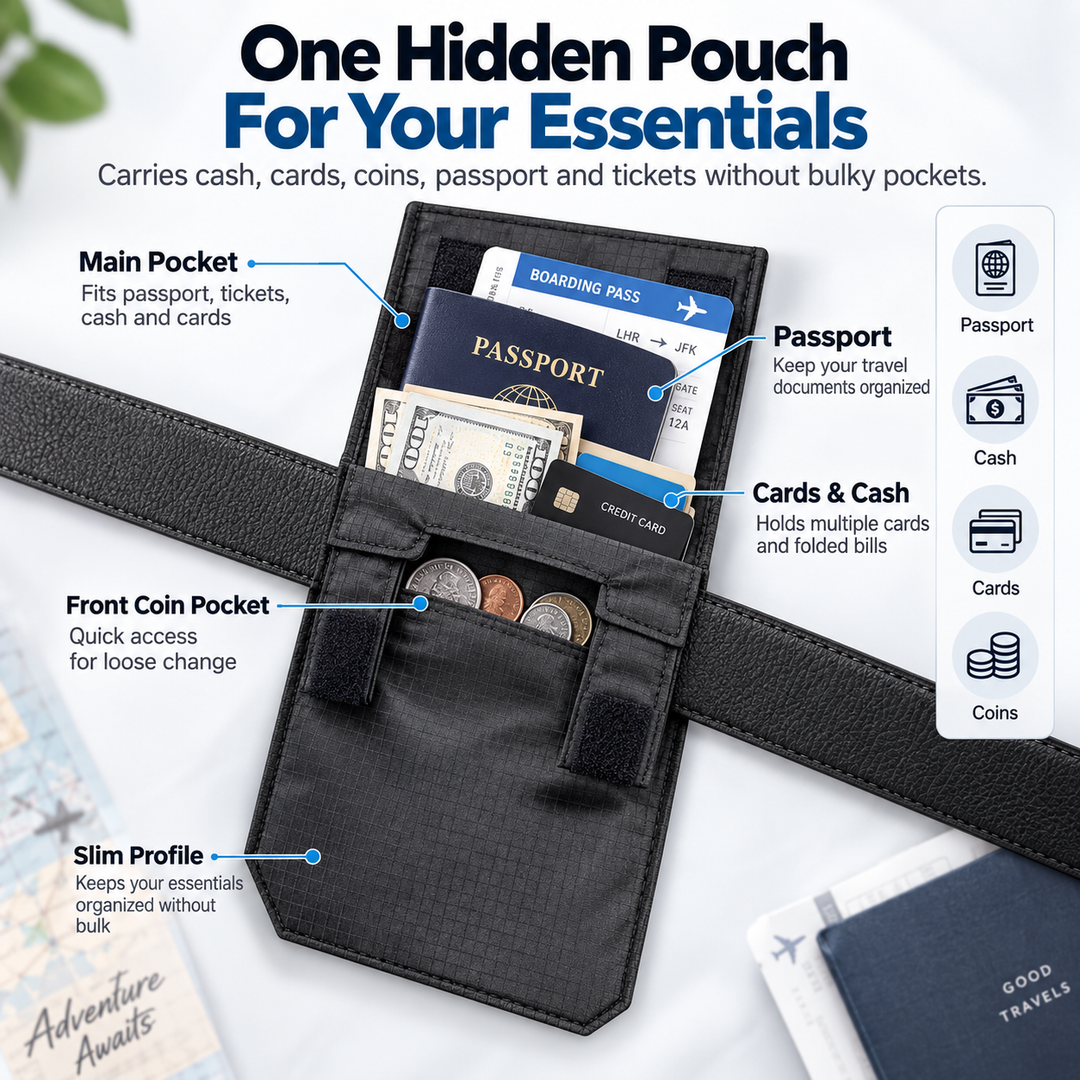 Slim Travel Belt Pouch — additional details and use