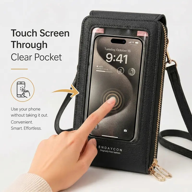 Touchscreen Phone Crossbody Pouch — additional details and use