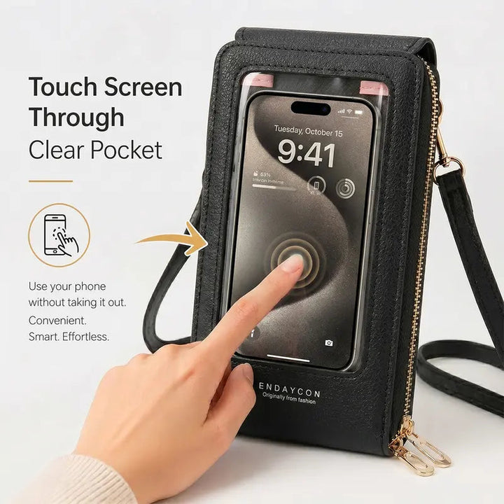 Touchscreen Phone Crossbody Pouch — additional details and use