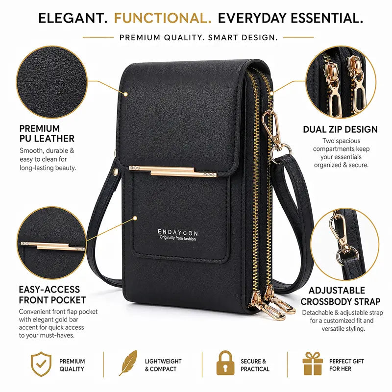 Touchscreen Phone Crossbody Pouch — additional details and use
