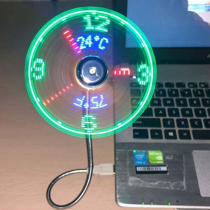USB Desk Fan with LED Clock — product photo