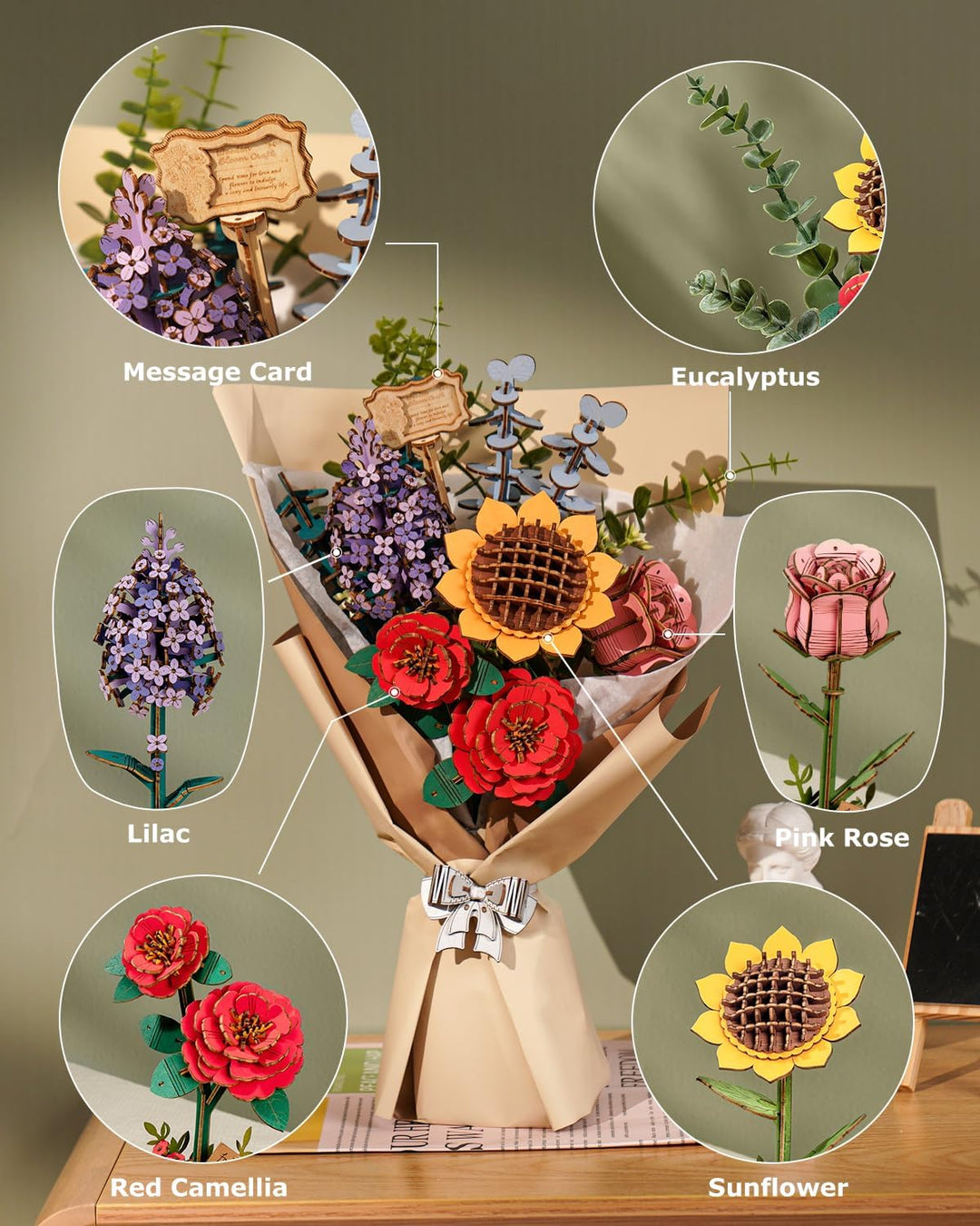 Wooden Flower Bouquet Building Kit — additional product view